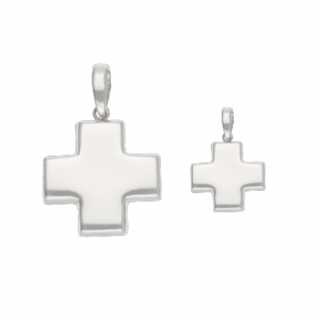 Cruz roja hueca oro blanco 14K