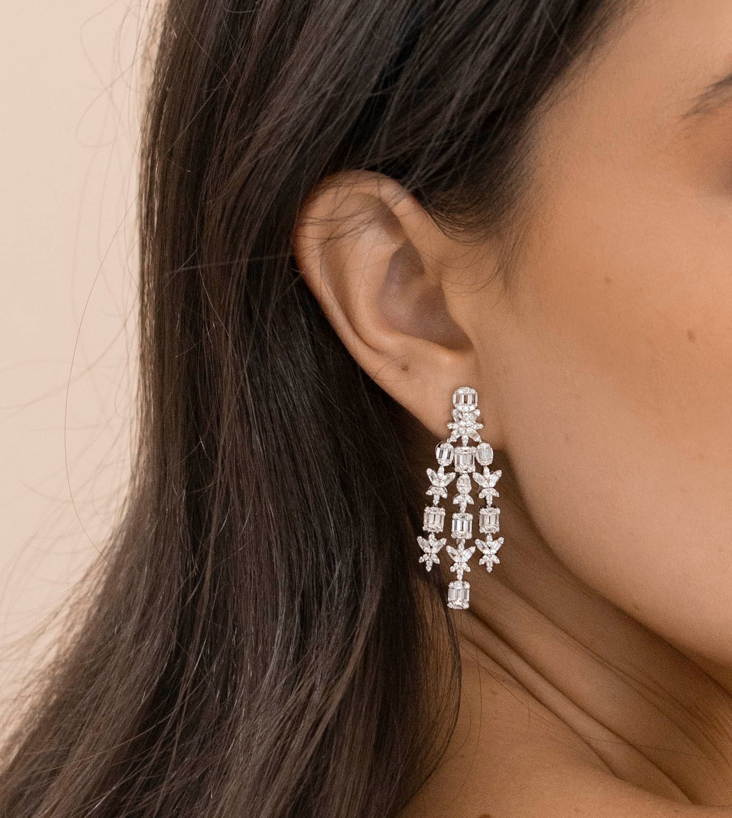 Aretes chandelier largos circonias plata