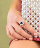 Anillo zafiro oval bisel 3 líneas 14K