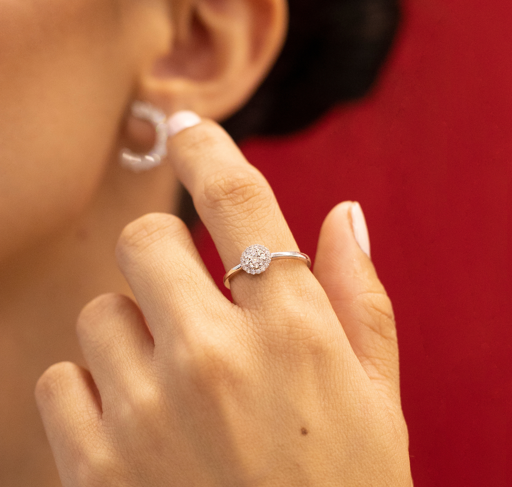 Anillo 3 filas brillantes 14K