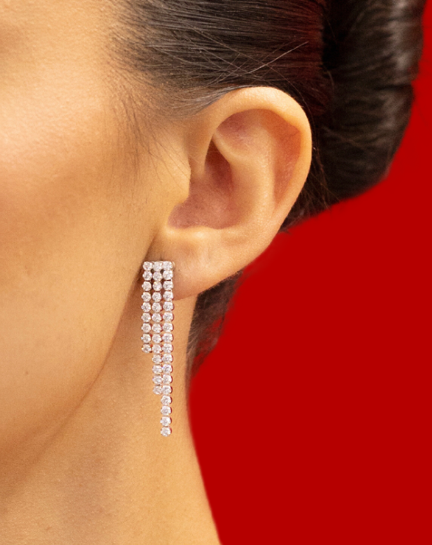 Aretes largos 3 filas plata