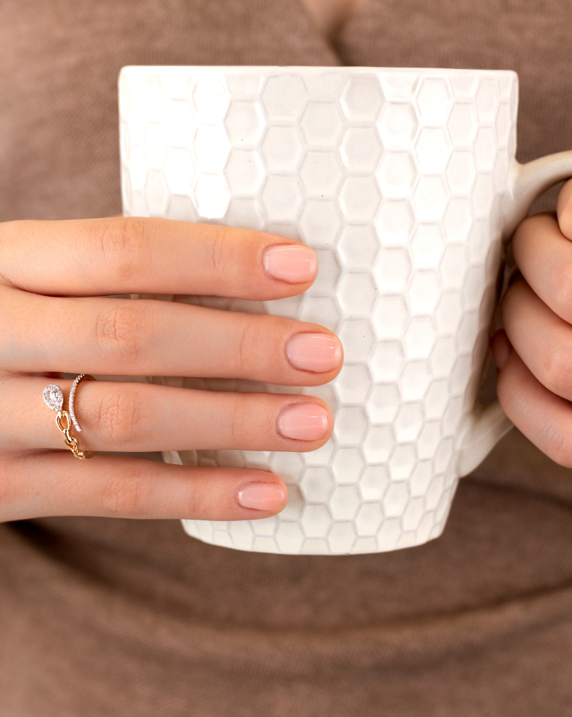 Anillo "tu y yo" eslabones y diamantes 14K