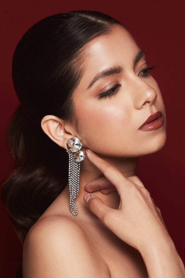 Aretes largos cortina con cristales