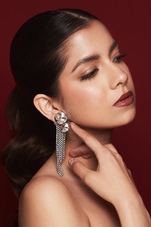 Aretes largos cortina con cristales