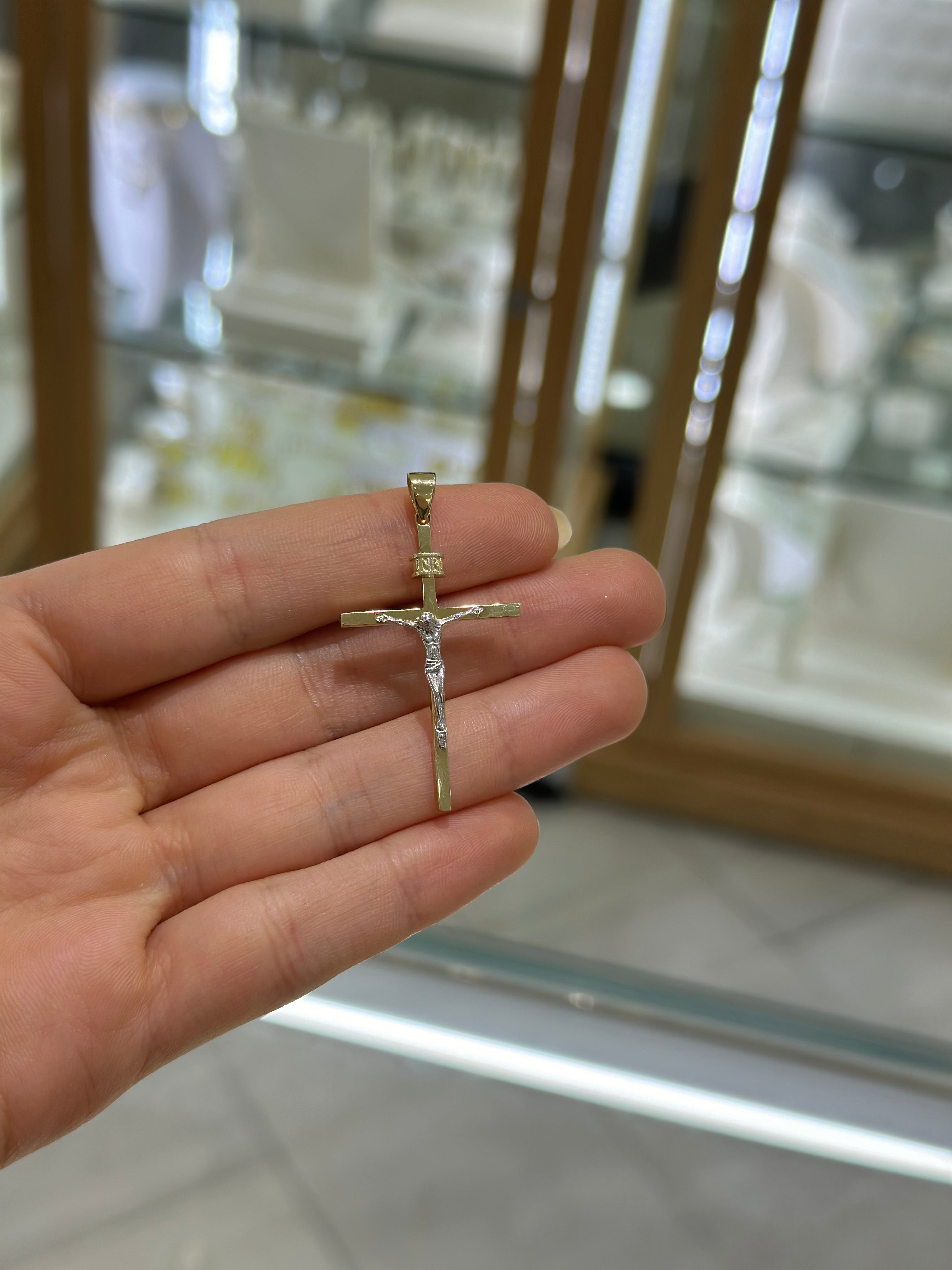 Cruz bicolor con circonias negras 14K