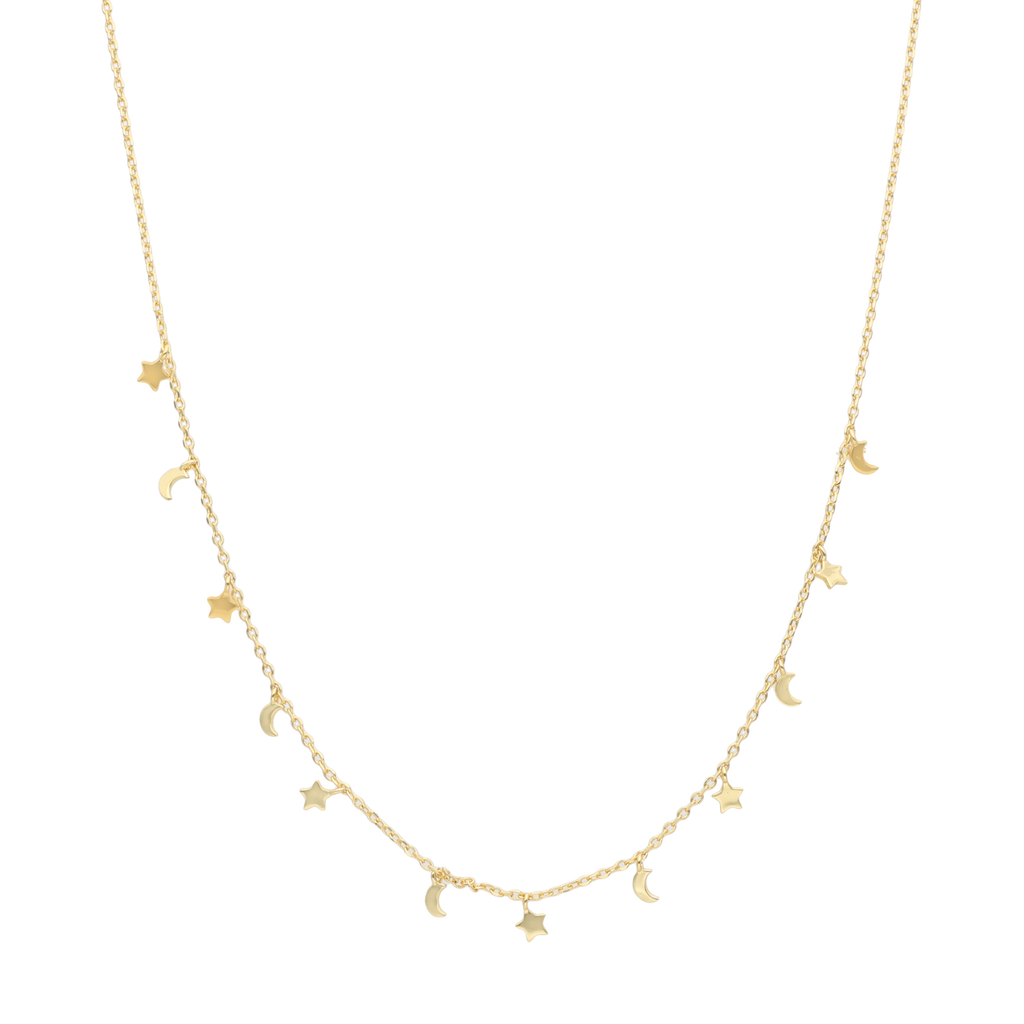 Collar dijes estrellas y lunas plata