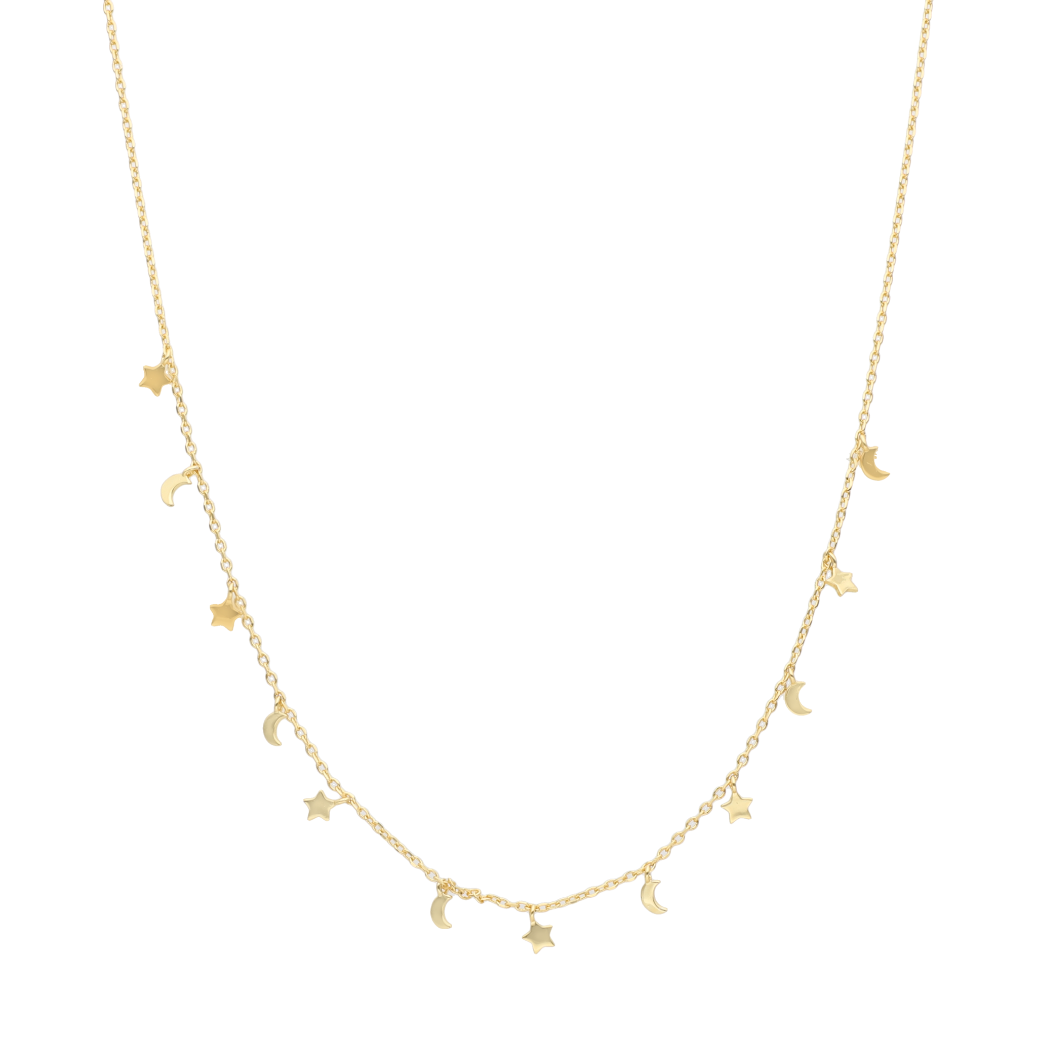Collar dijes estrellas y lunas plata