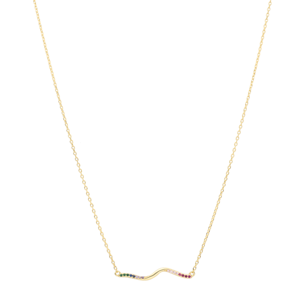 Collar barra curveada circonias colores plata