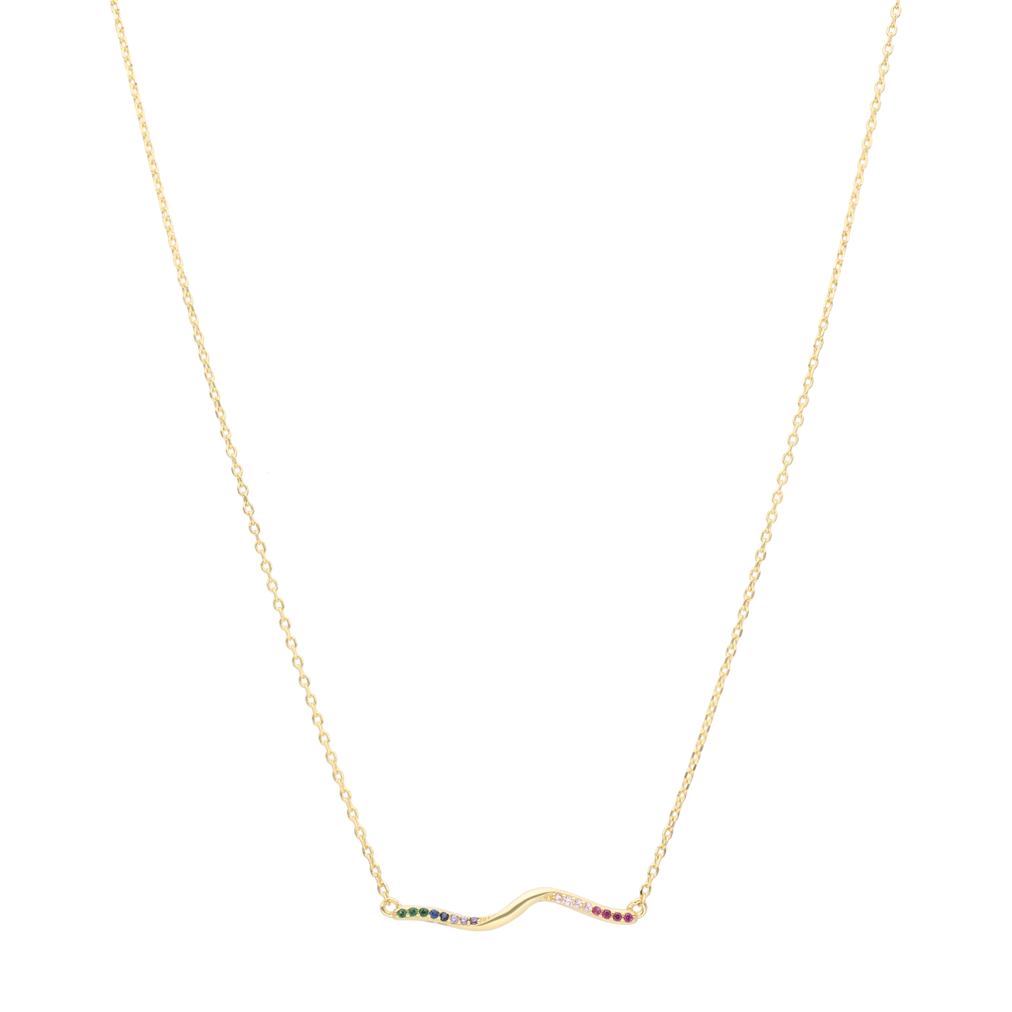 Collar barra curveada circonias colores plata