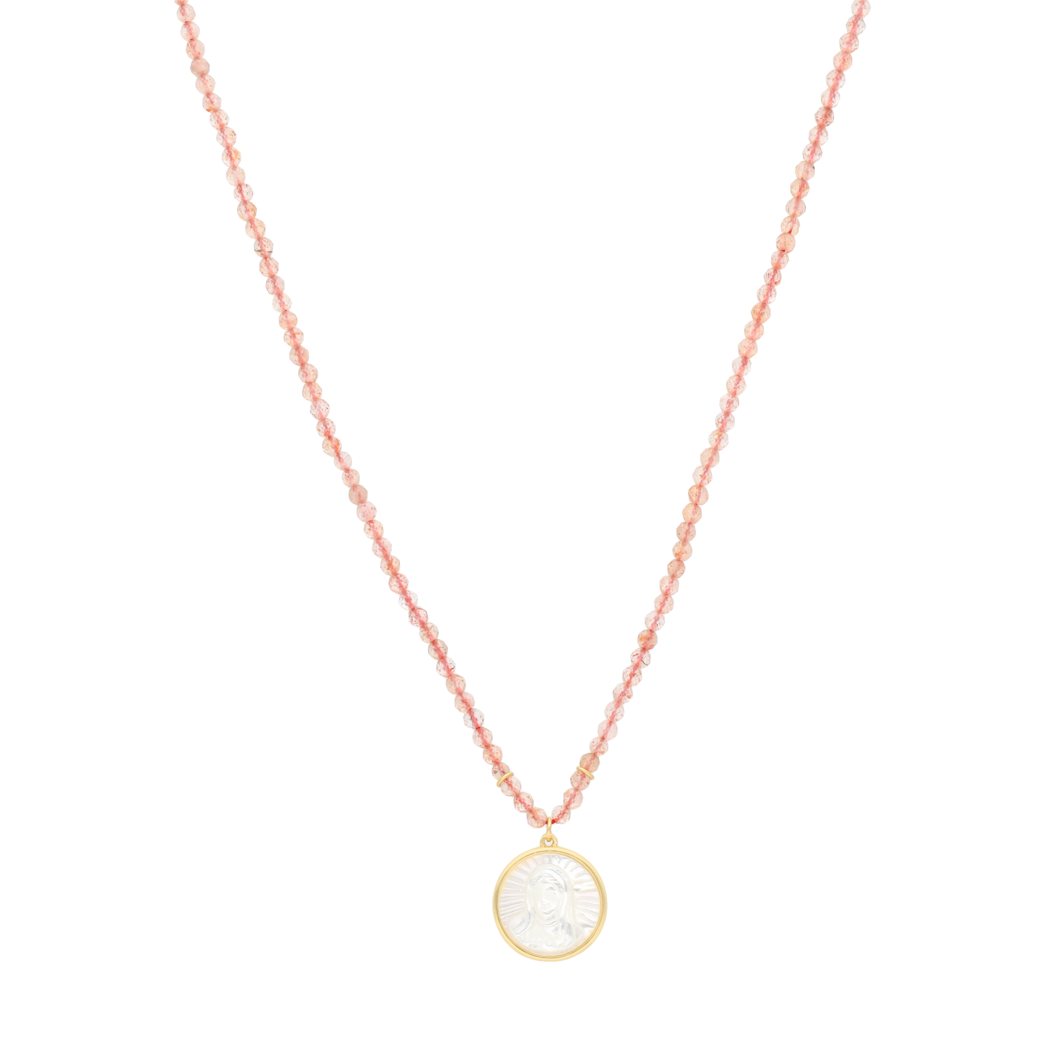 Collar piedras medalla madre perla busto Guadalupe