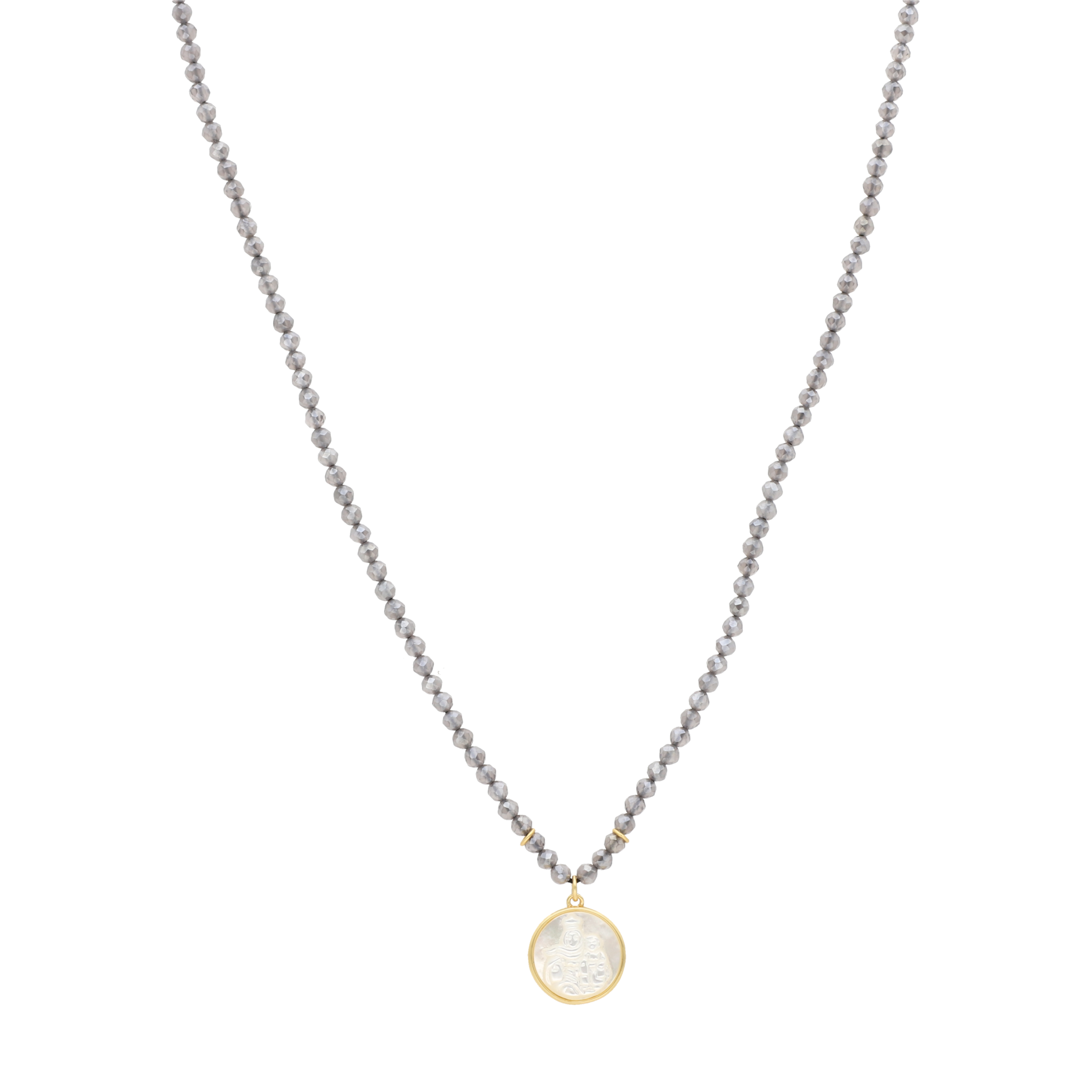 Collar piedra Virgen del Carmen madre perla