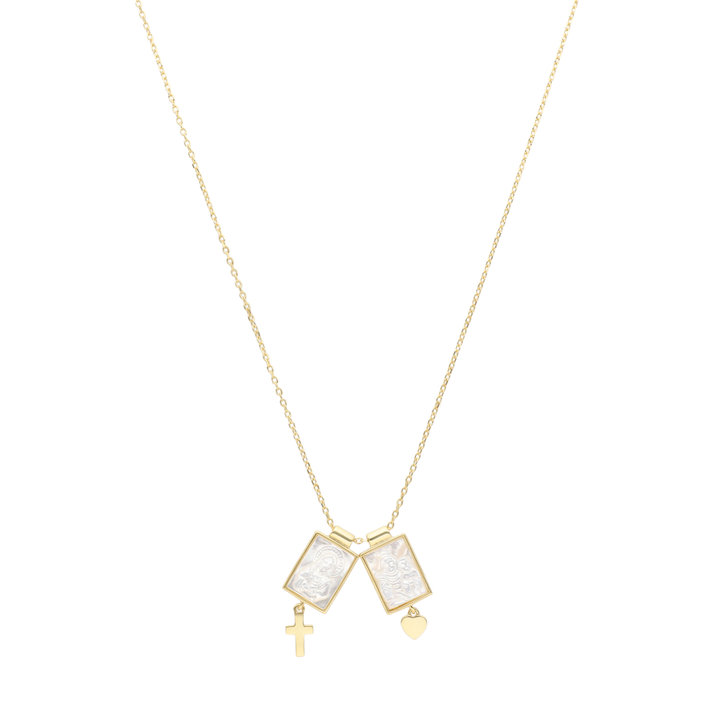 Escapulario plata Virgen del Carmen, Sagrado Corazón y dijes colgantes