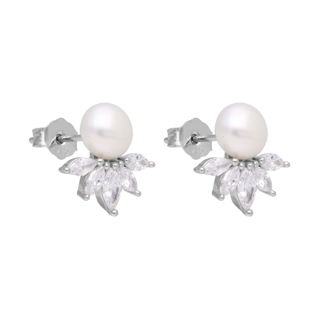 Broquel perla blanca y circonias plata