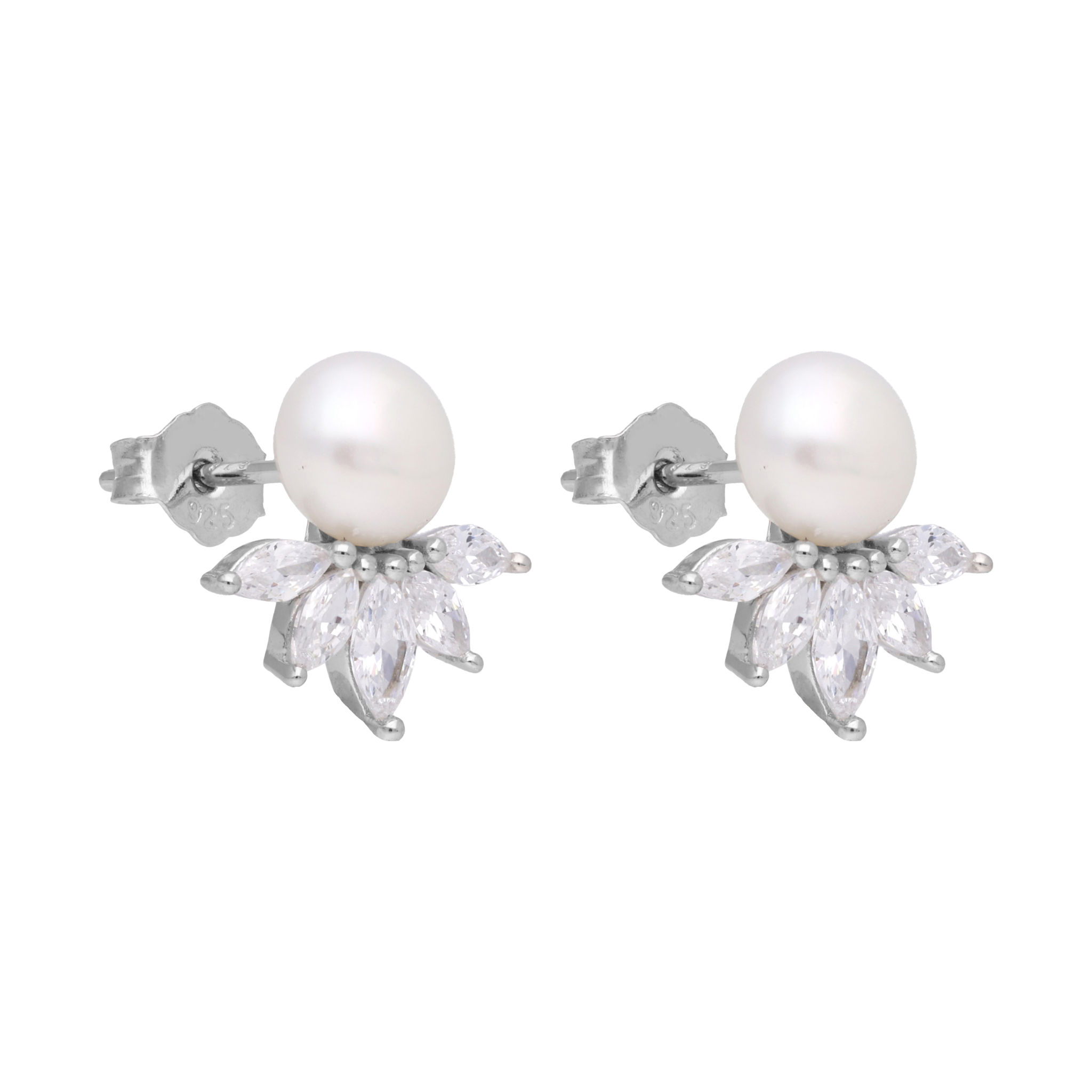 Broquel perla blanca y circonias plata