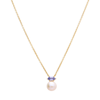 Collar circonia azul y perla blanca plata
