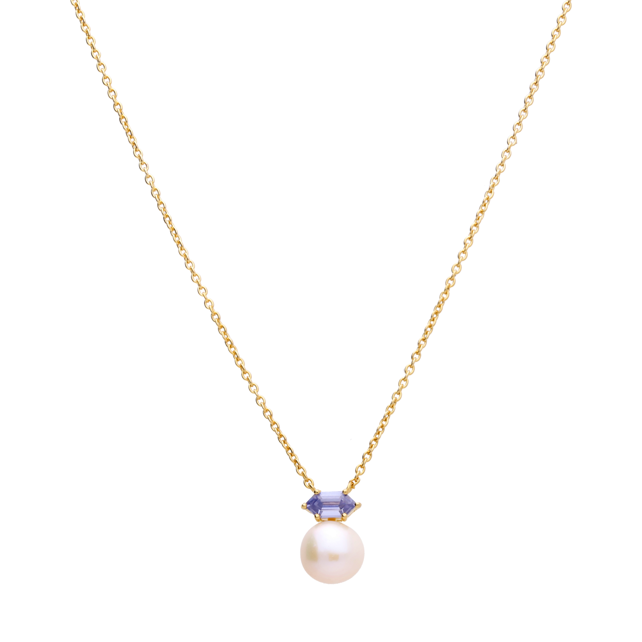 Collar circonia azul y perla blanca plata