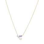 Collar perla blanca y circonias colores plata