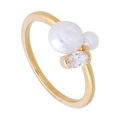 Anillo circonia y 2 perlas plata