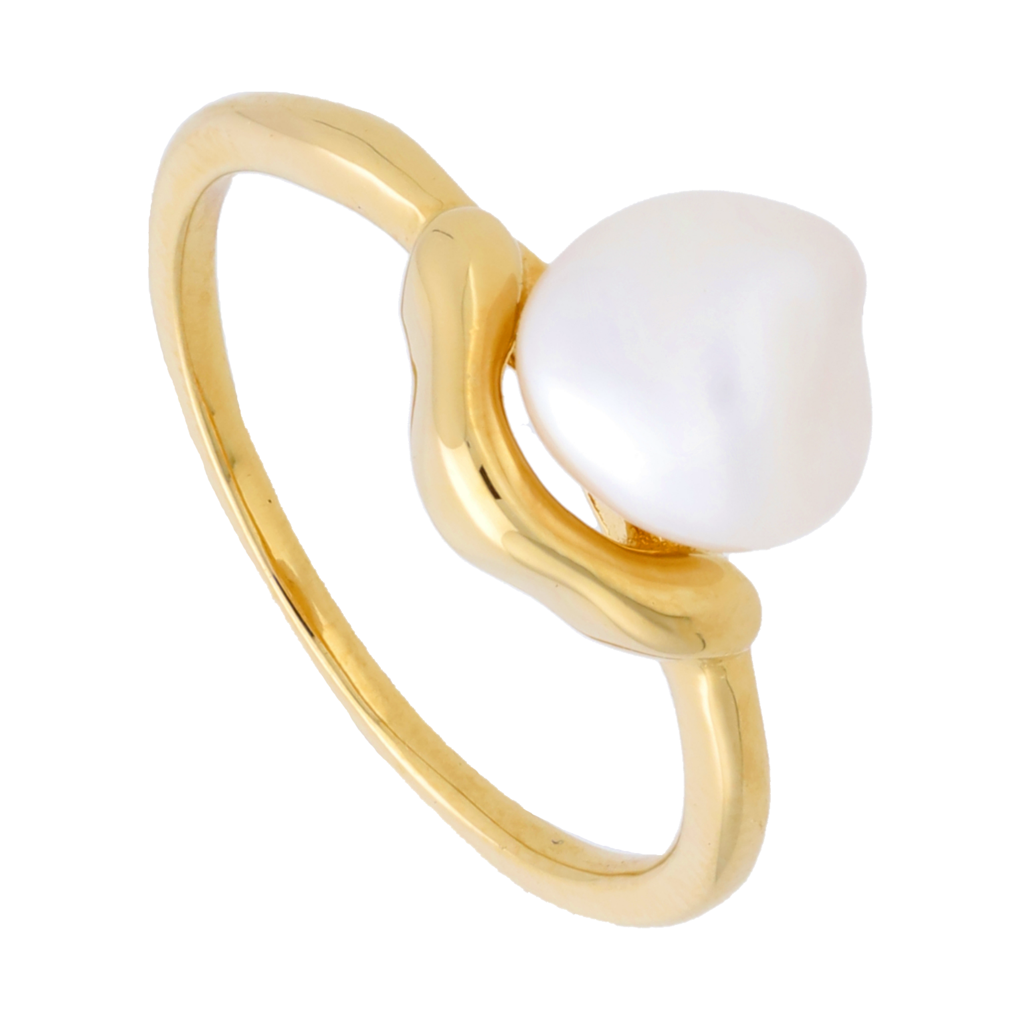 Anillo perla blanca aro ondeado plata