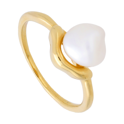 Anillo perla blanca aro ondeado plata