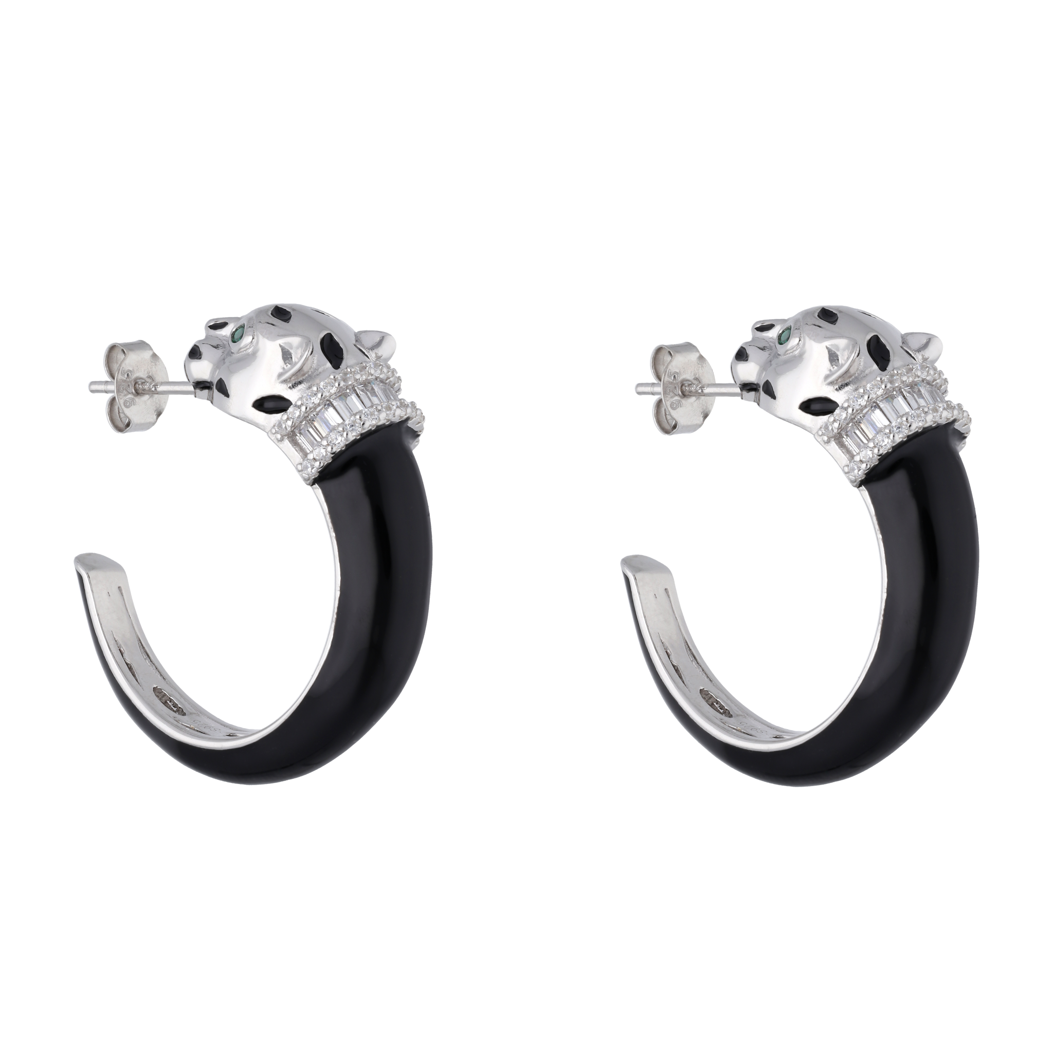 Arracadas pantera ónix plata