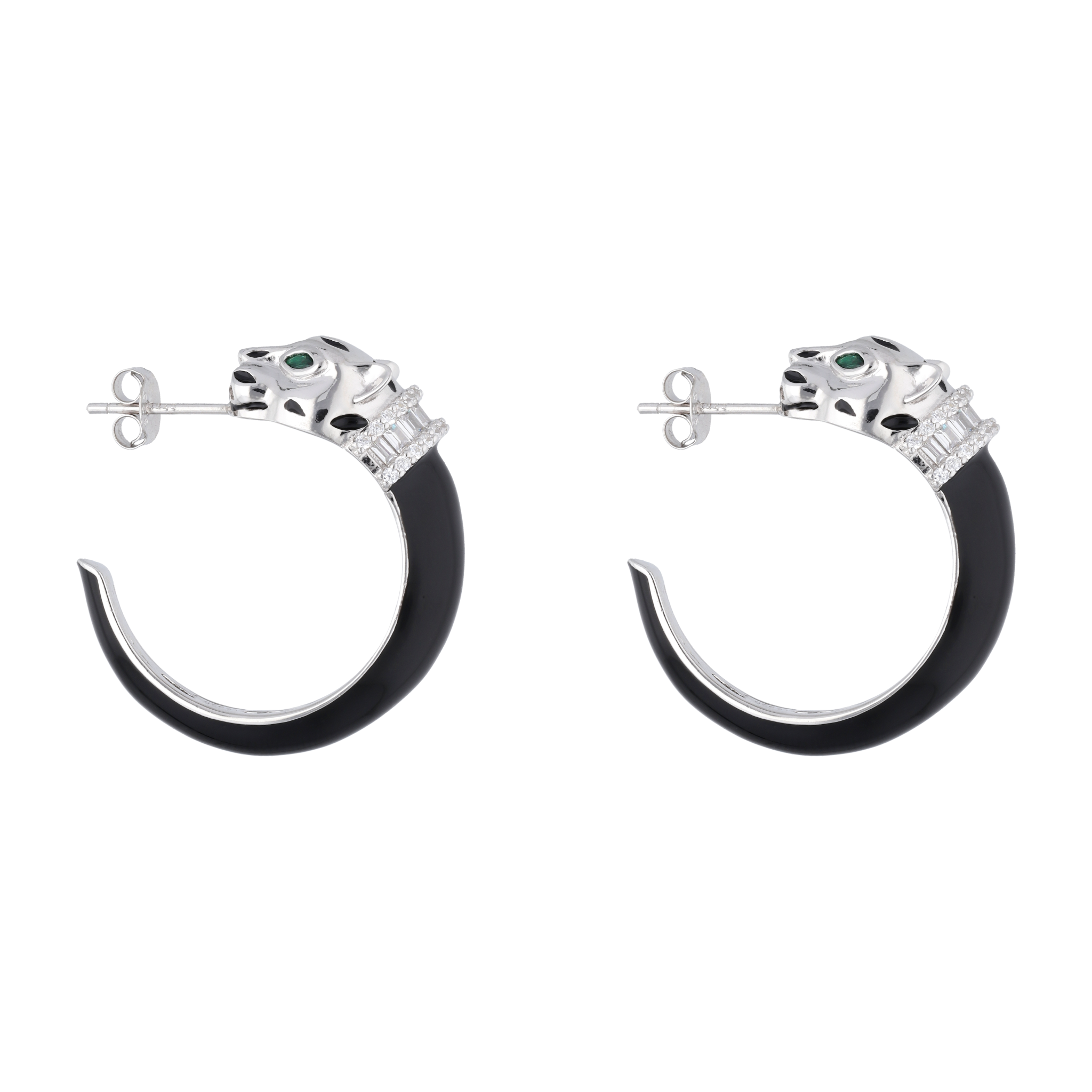 Arracadas pantera ónix plata