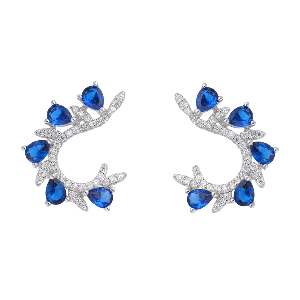 Aretes media luna circonias gota plata