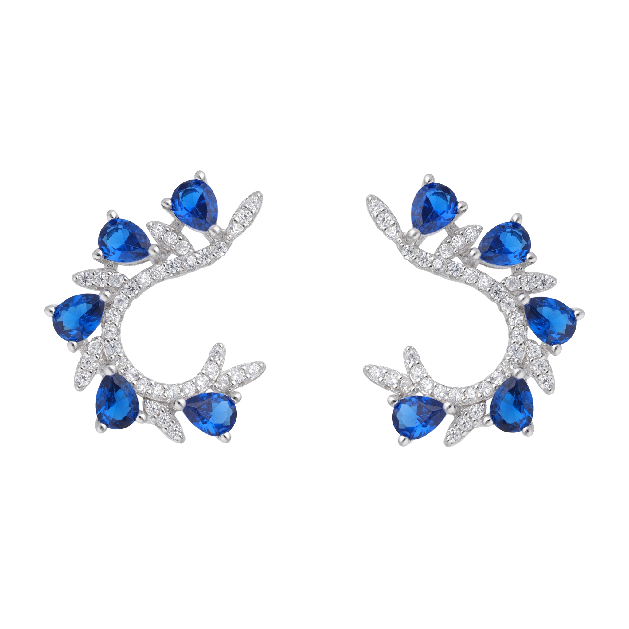 Aretes media luna circonias gota plata