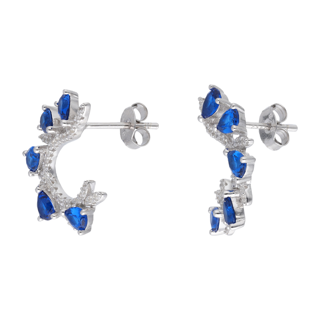 Aretes media luna circonias gota plata