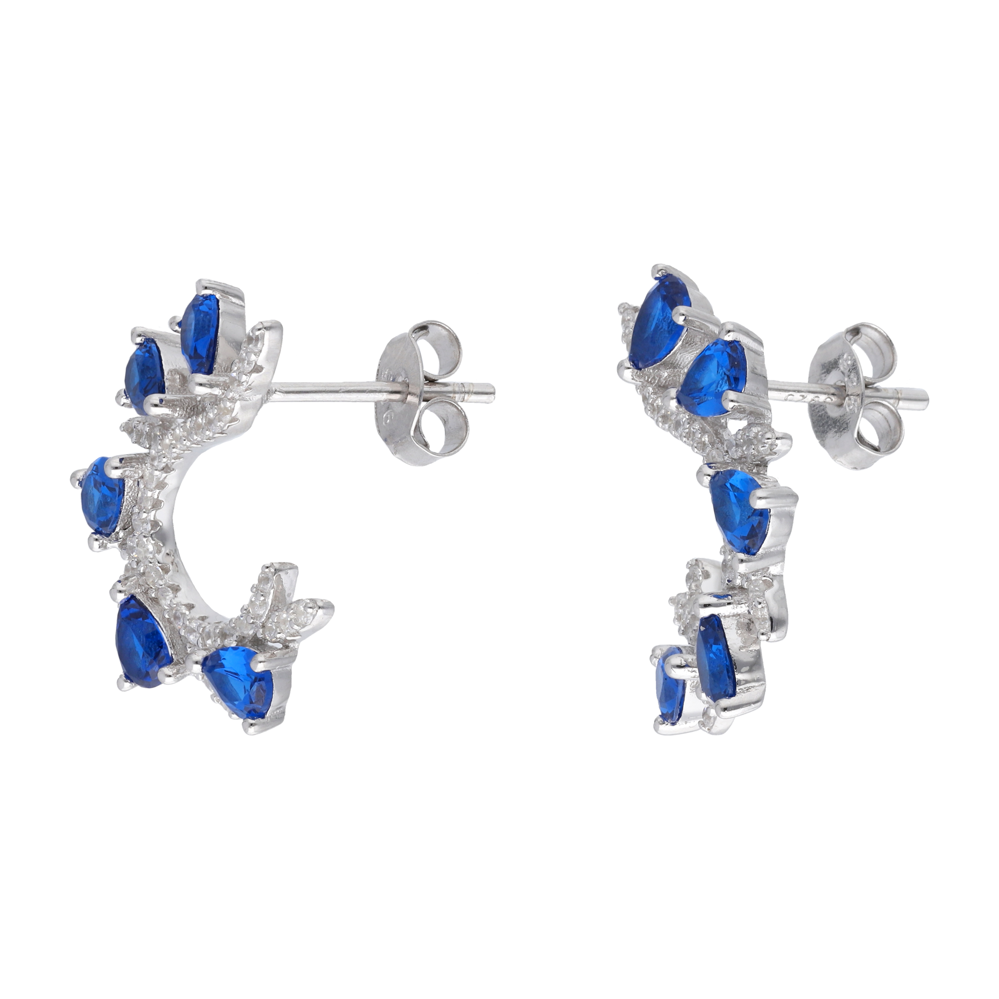 Aretes media luna circonias gota plata