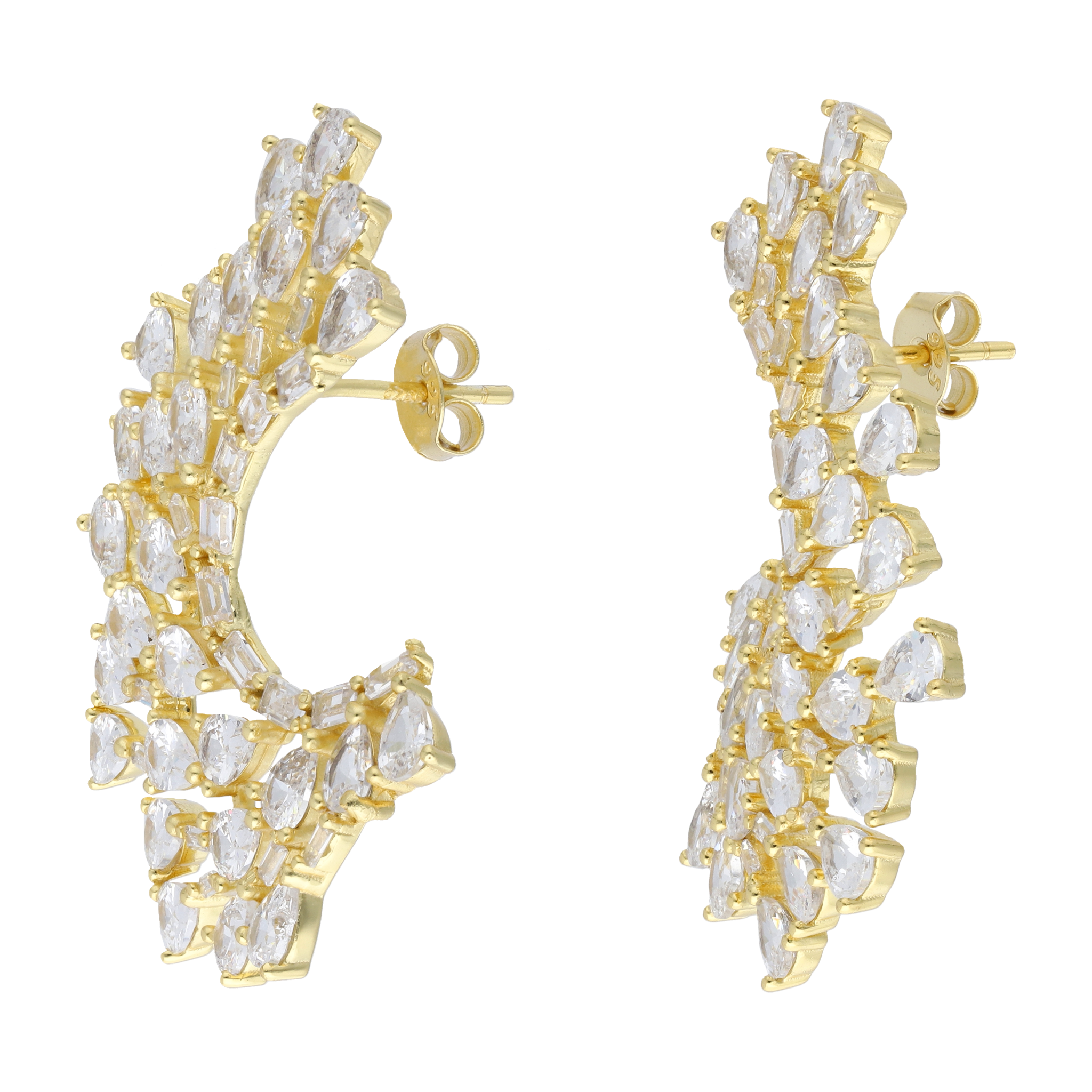 Aretes media luna circonias plata