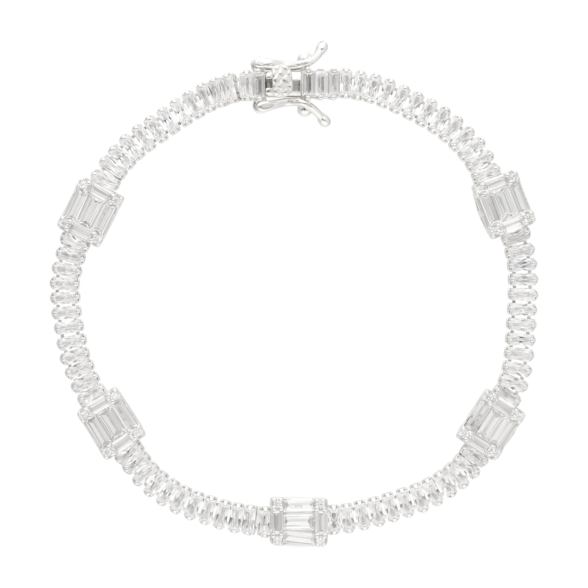 Pulsera tipo tennis baguettes circonias plata