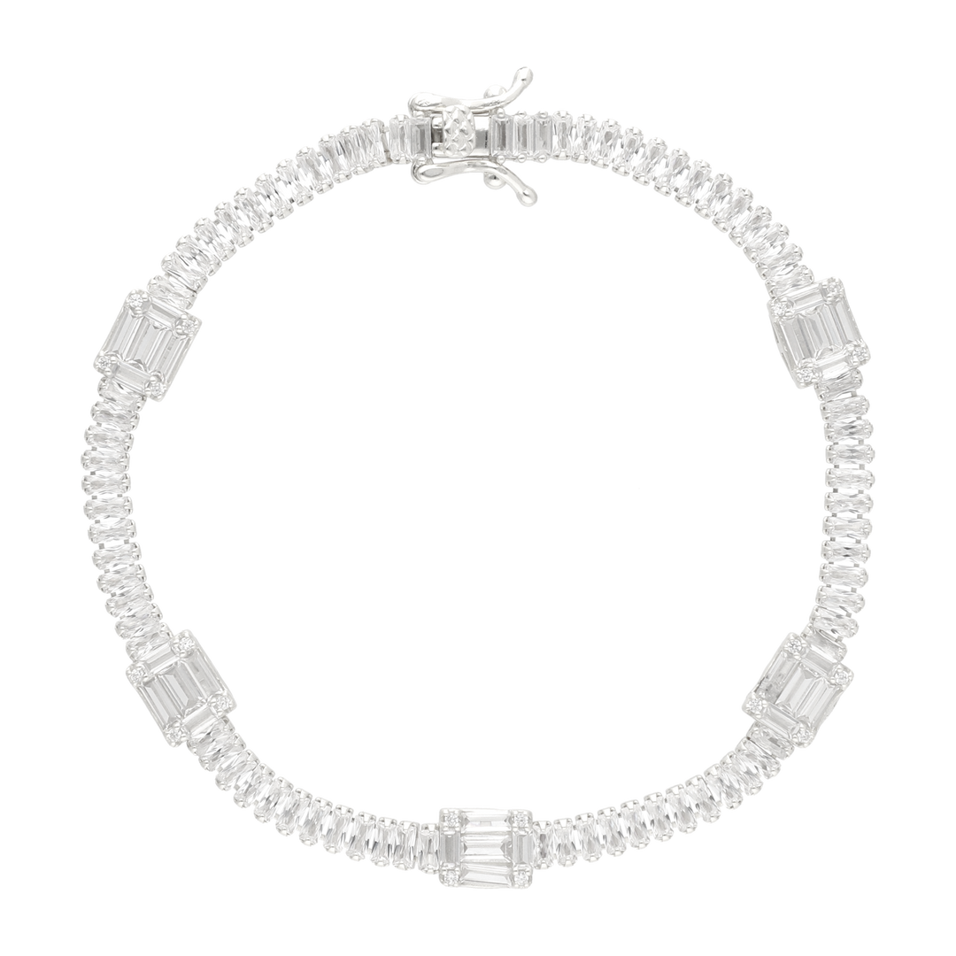 Pulsera tipo tennis baguettes circonias plata