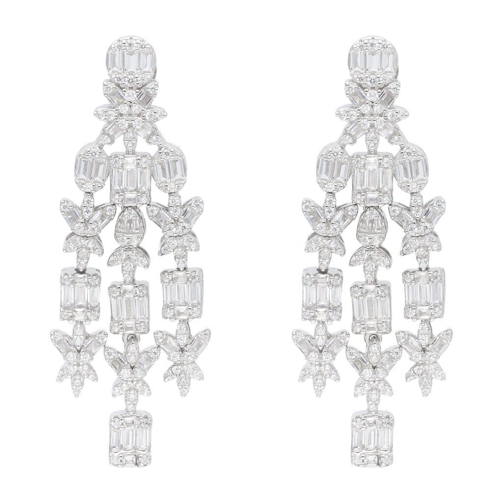 Aretes chandelier largos circonias plata