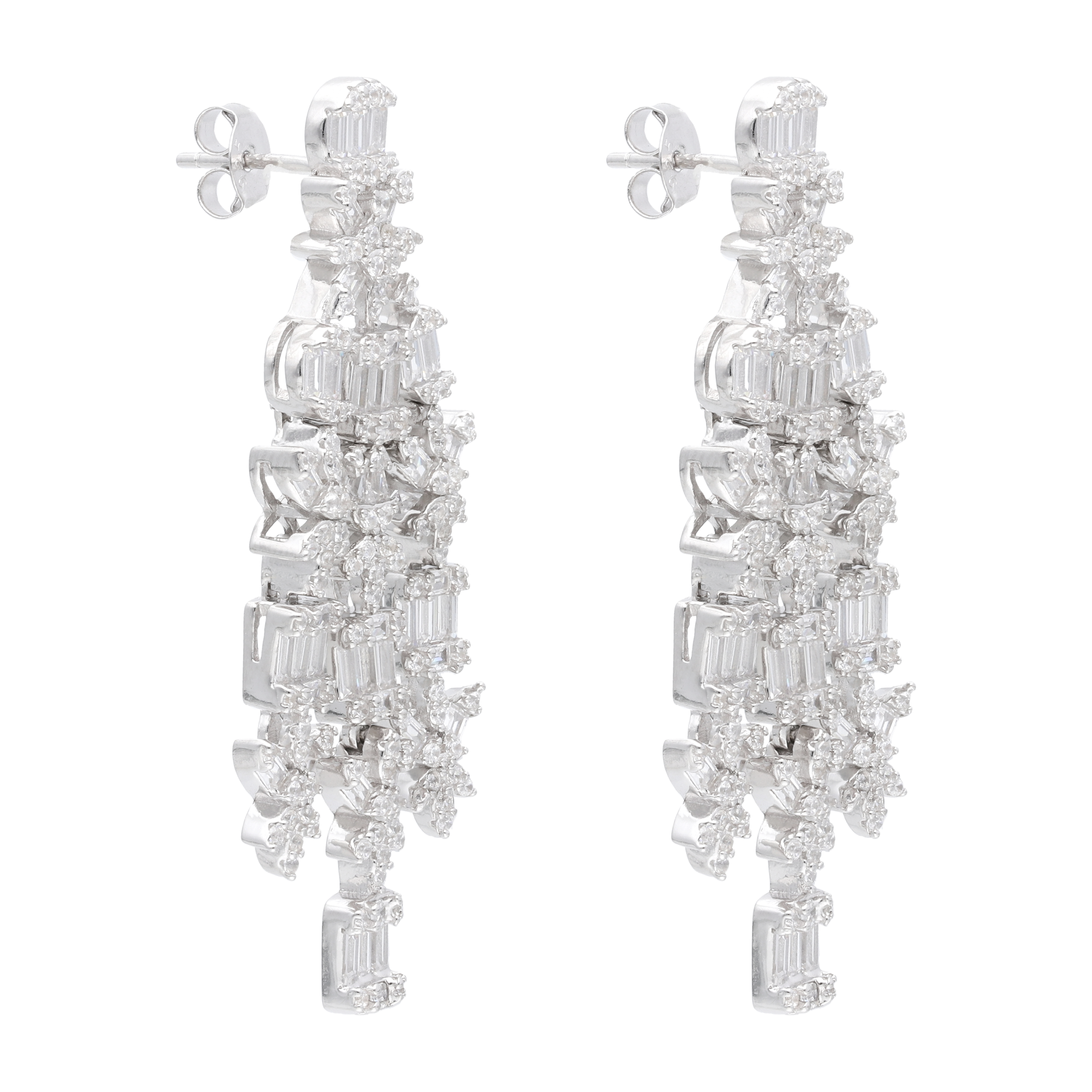 Aretes chandelier largos circonias plata