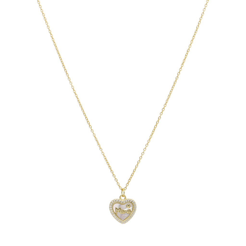 Collar corazón madre perla mamá circonias plata