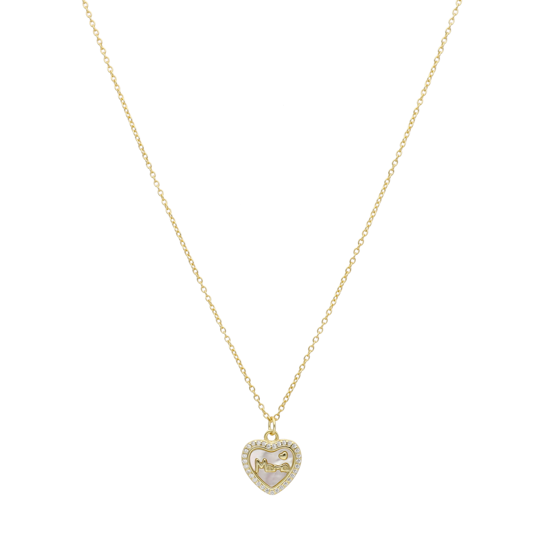 Collar corazón madre perla mamá circonias plata