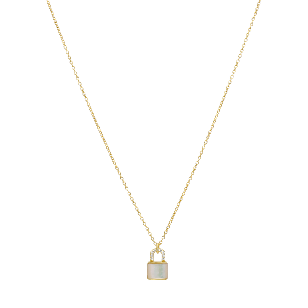 Collar candado madre perla plata