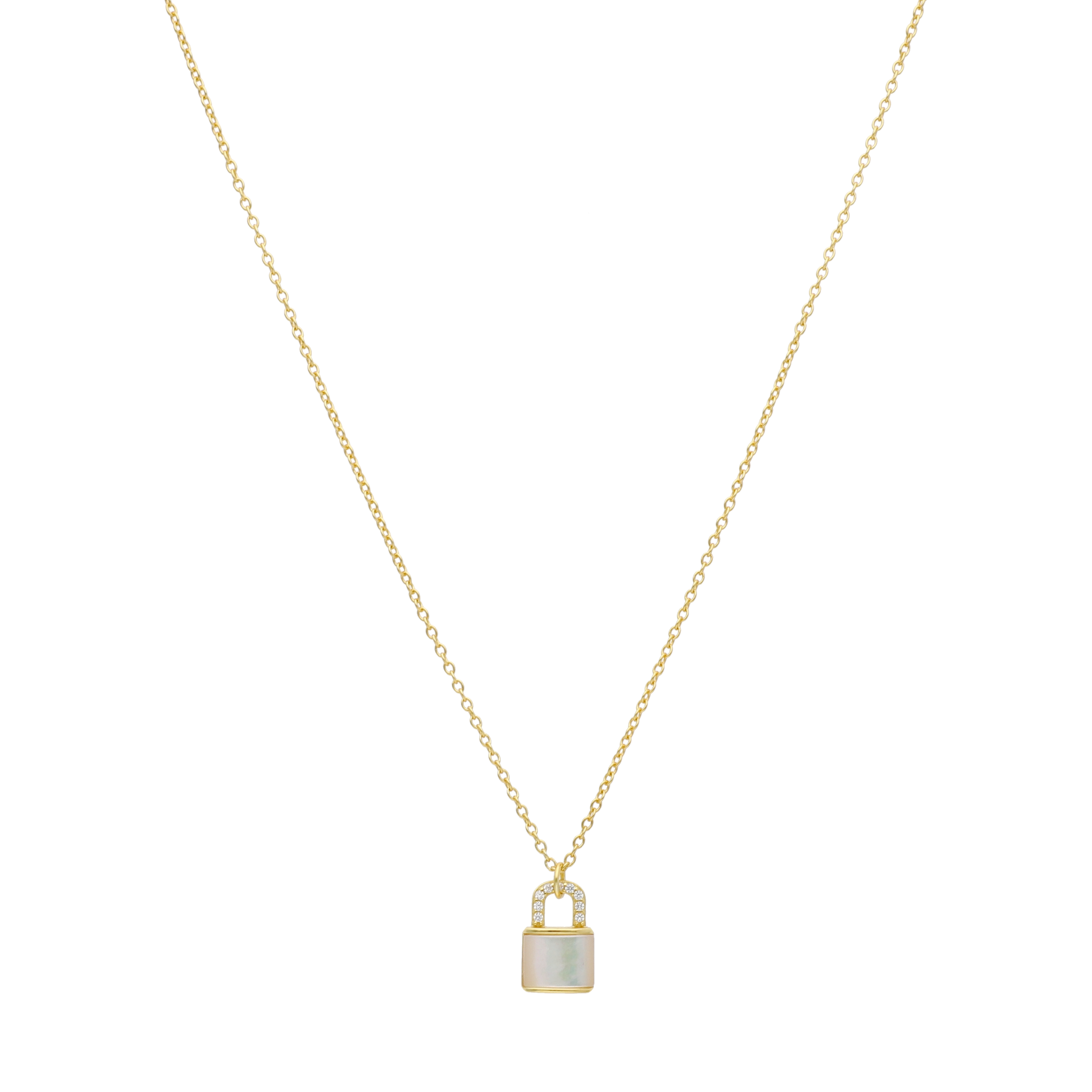 Collar candado madre perla plata