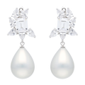 Aretes largos baguettes/gotas circonias y perla plata