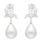 Aretes largos baguettes/gotas circonias y perla plata