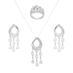 Set anillo/aretes/collar 3 filas circonias plata