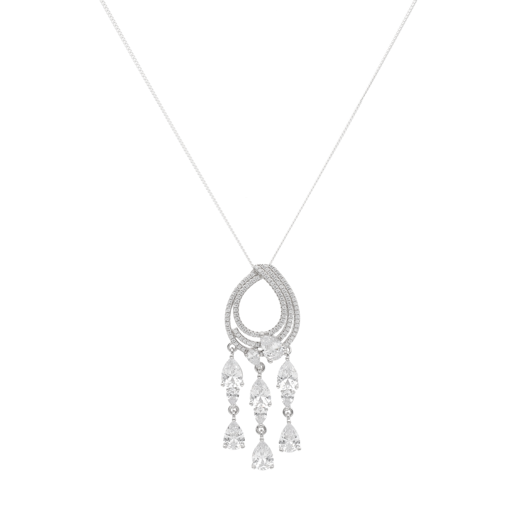 Set anillo/aretes/collar 3 filas circonias plata