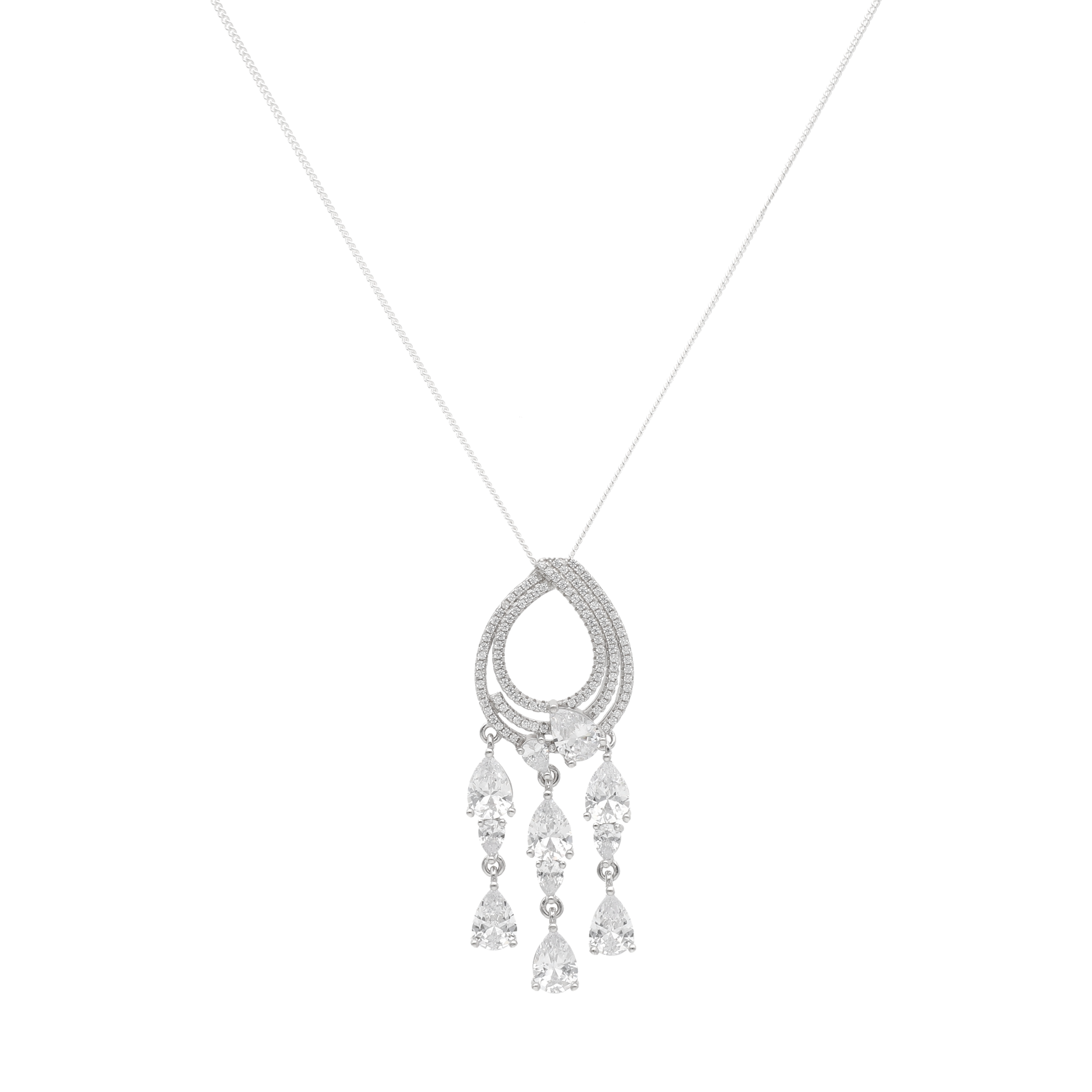 Set anillo/aretes/collar 3 filas circonias plata