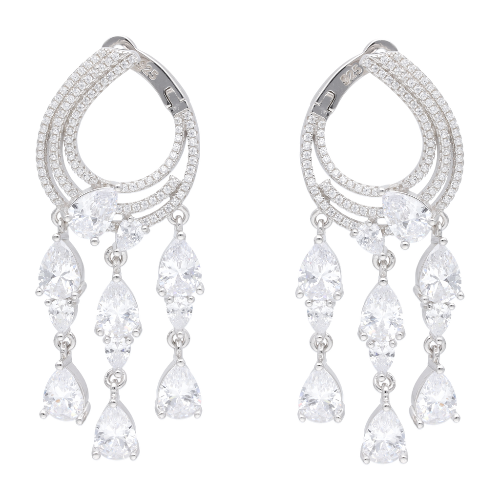 Set anillo/aretes/collar 3 filas circonias plata