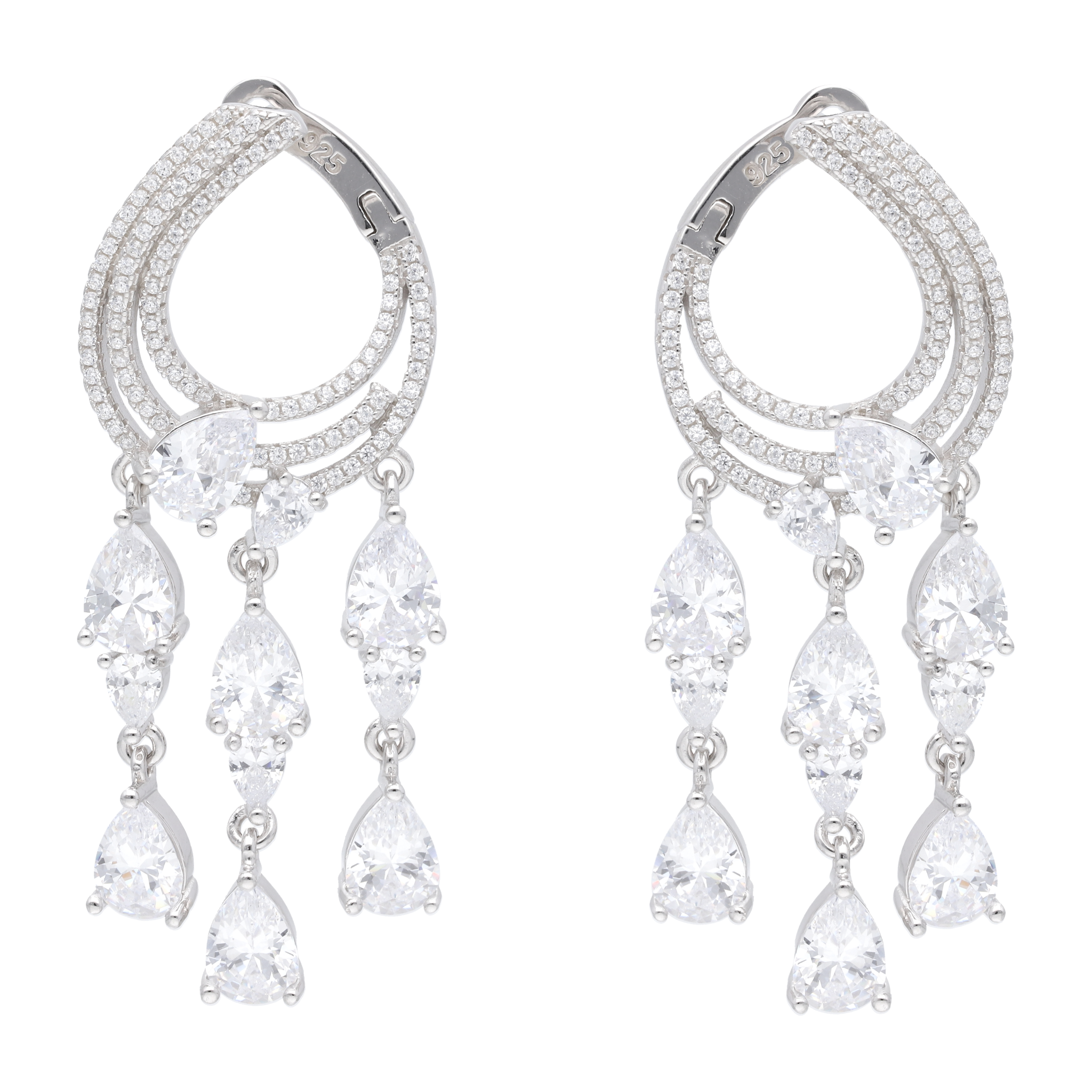 Set anillo/aretes/collar 3 filas circonias plata