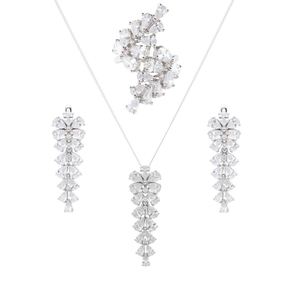 Set anillo/aretes/collar circonias plata