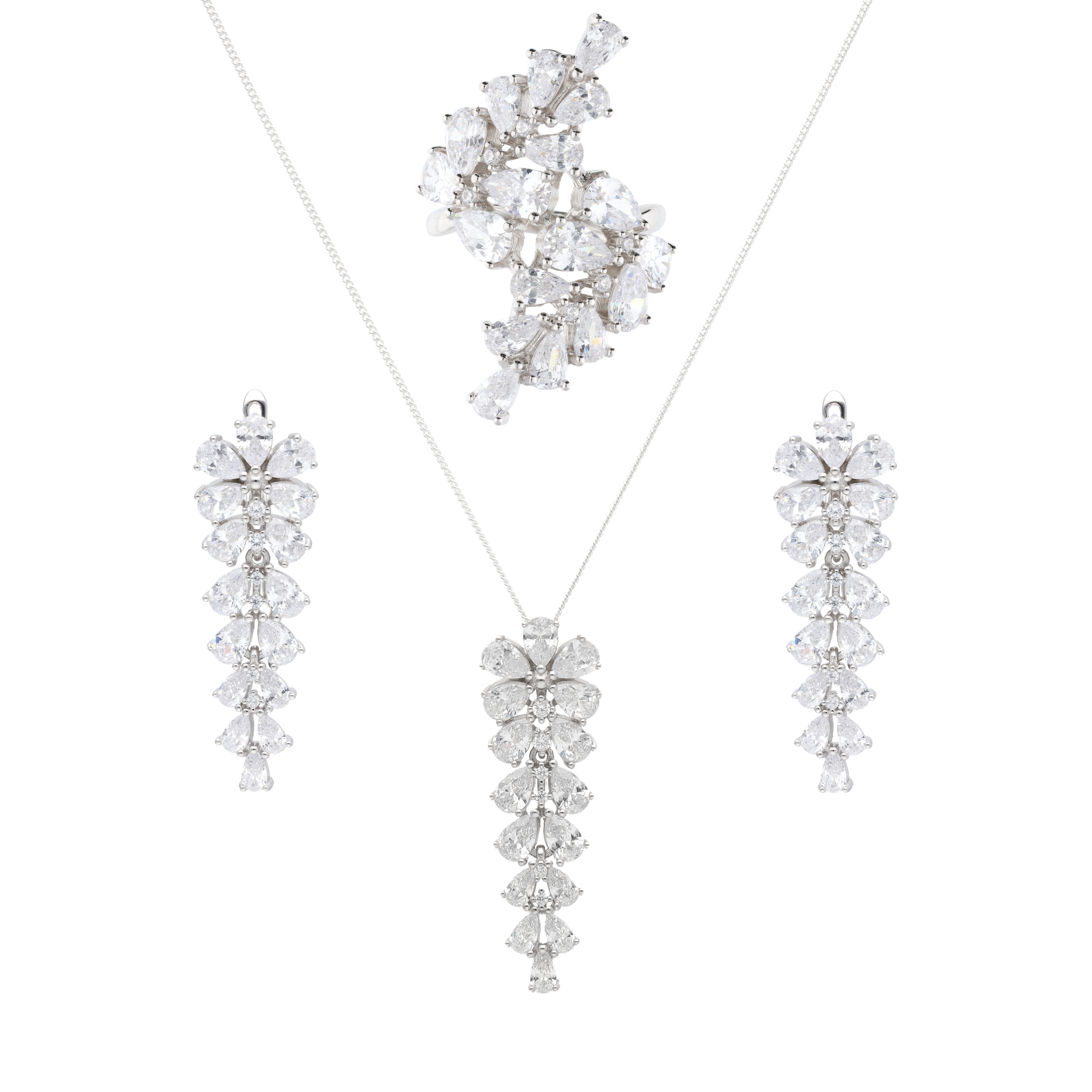 Set anillo/aretes/collar circonias plata