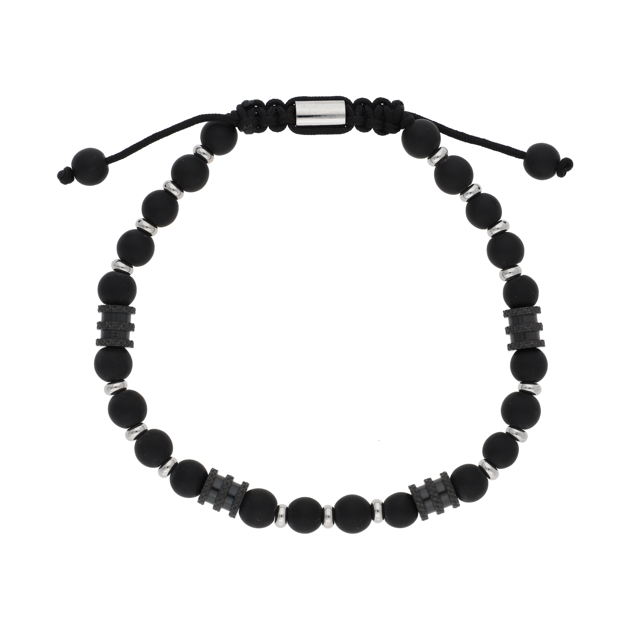 Pulsera acero en hilo bolas/barriles negros