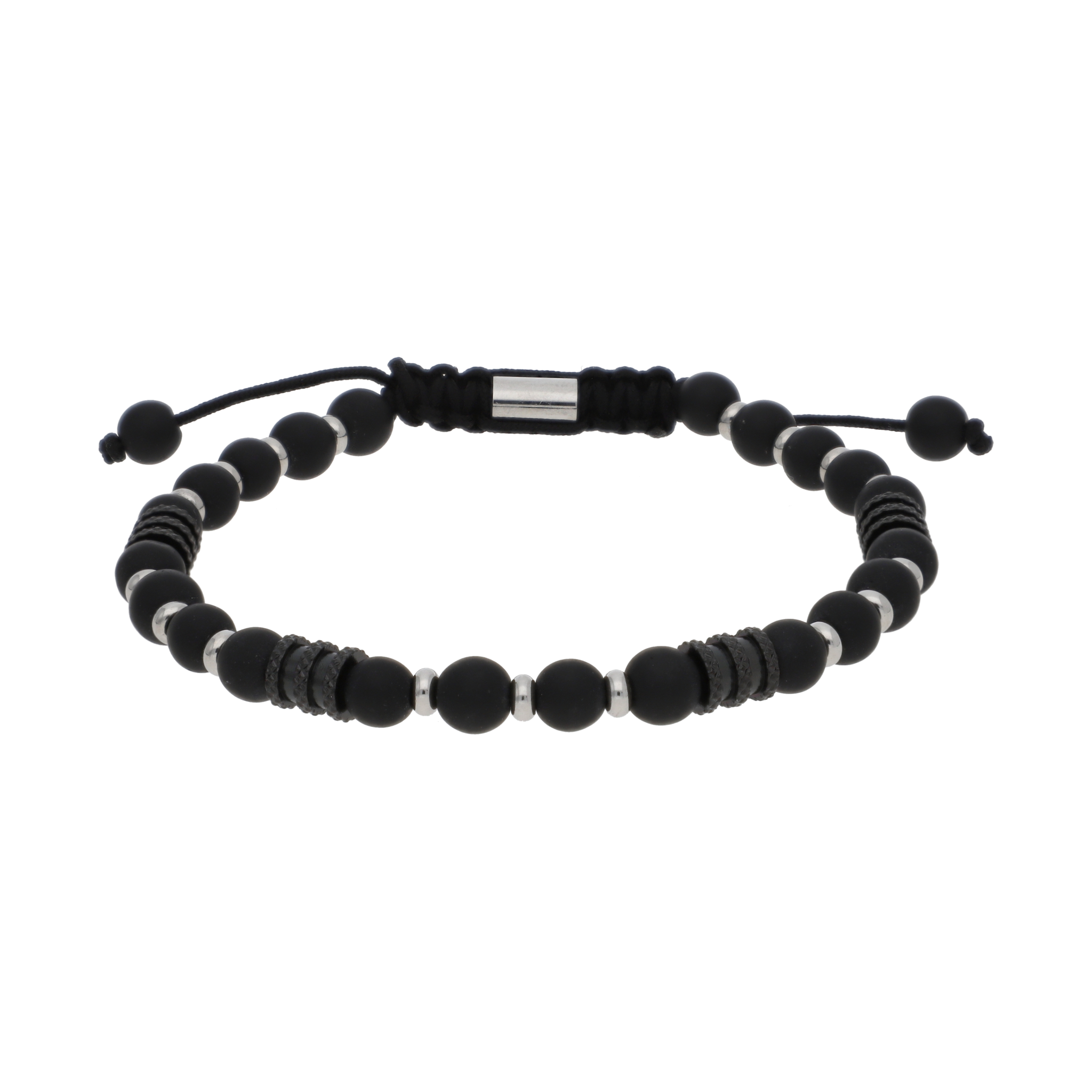 Pulsera acero en hilo bolas/barriles negros